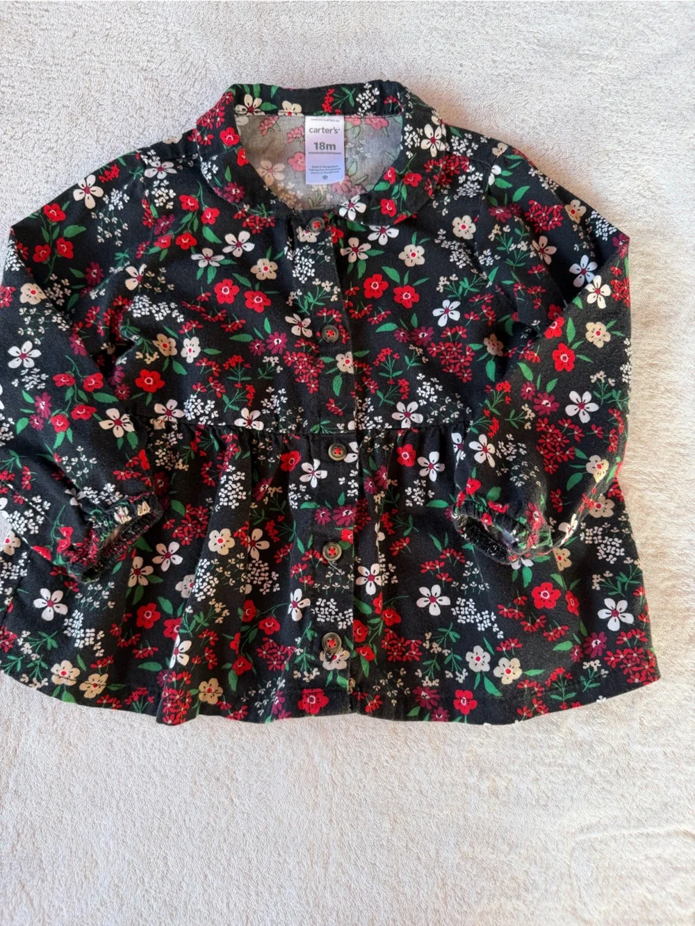 Carter's Black Floral Button-Front Top with Red and White Blooms Size 18M